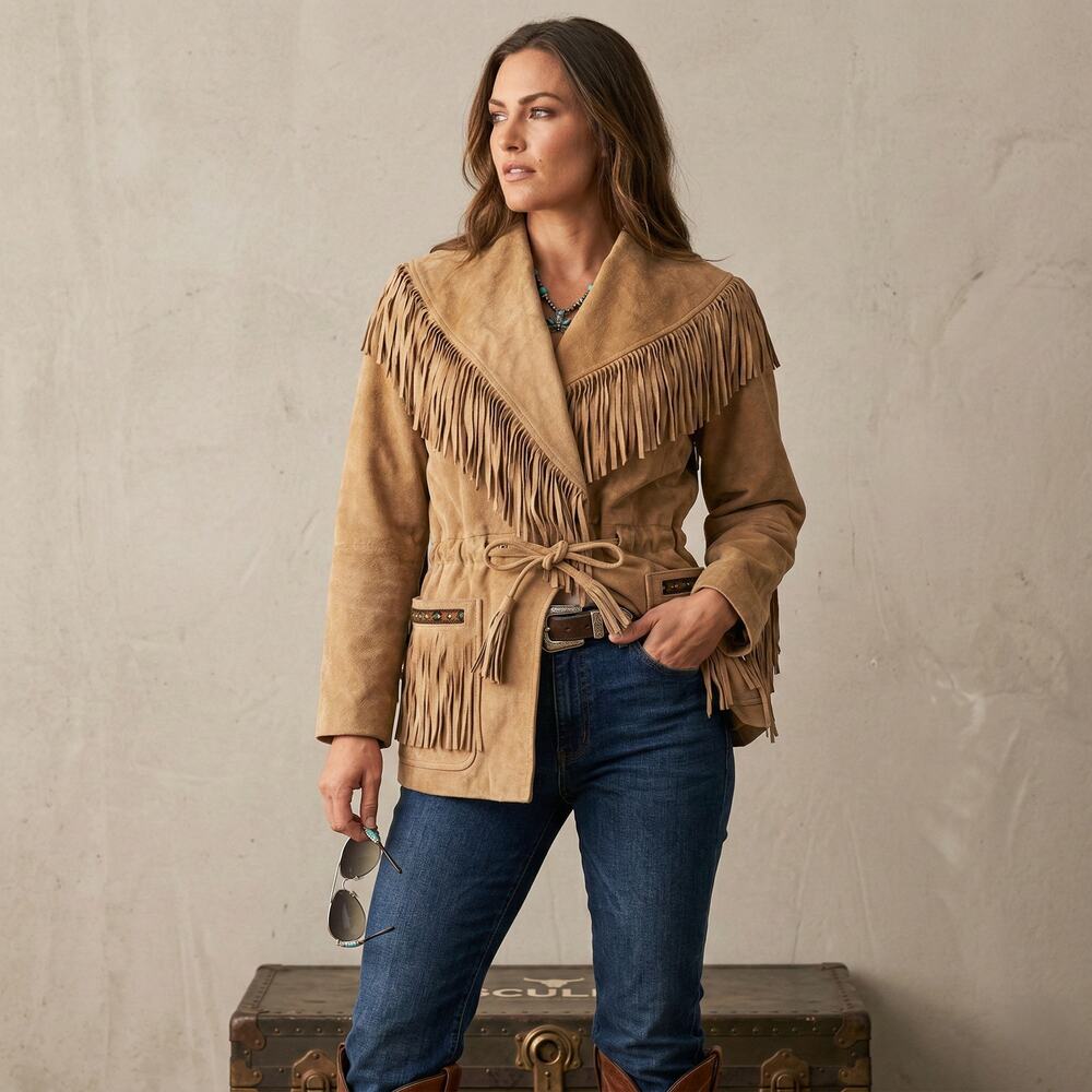 Scully Leather Western Jacket tan Suede Fringe size 10